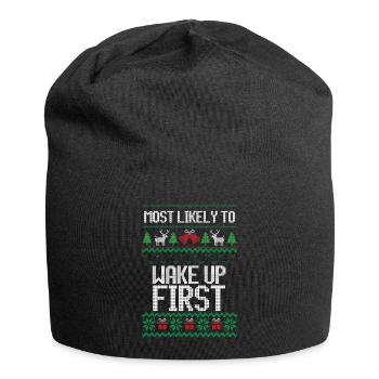 Le plus susceptible de se réveiller la première chemise de Noël laide - Bonnet en jersey - noir - Devant