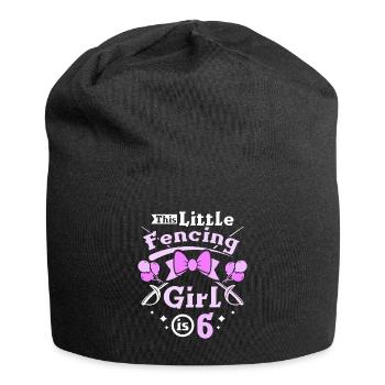 6th birthday this little fencing girl is 6 - Jersey Beanie - black - Front