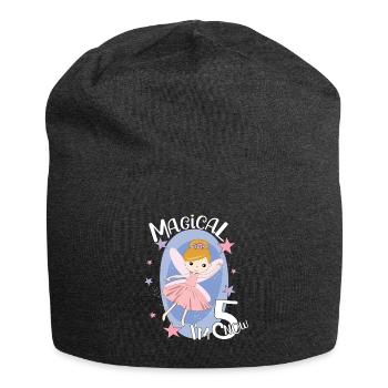5th Birthday Girl Fairy 5 Years Old Bday Party - Jersey Beanie - charcoal grey - Front