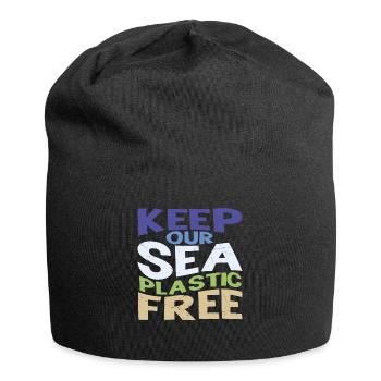 Halten Sie unser Meer plastikfrei - Jersey-Beanie - Schwarz - Vorne
