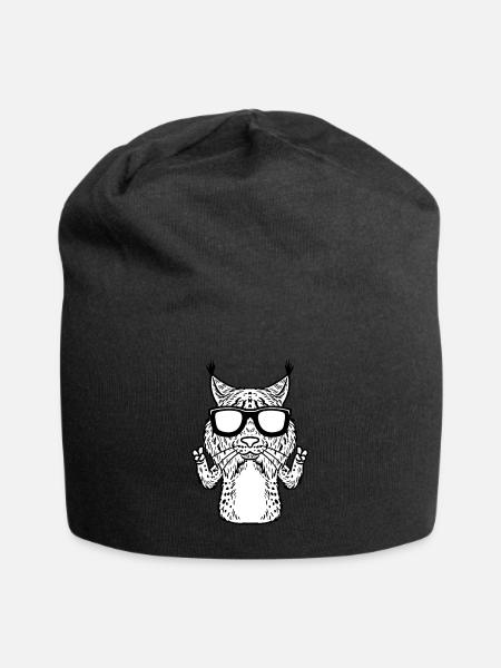 Luchse Luchs Katze Mit Sonnenbrille Lustig - Jersey-Beanie - Schwarz