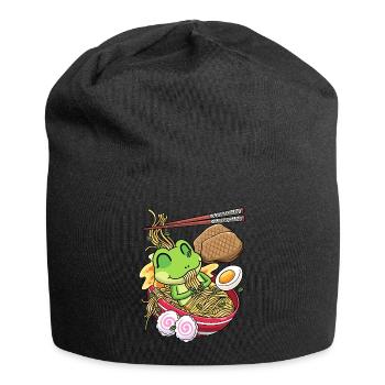 Kawaii Frosch Ramen Nudeln Japanisches Essen - Jersey-Beanie - Schwarz - Vorne
