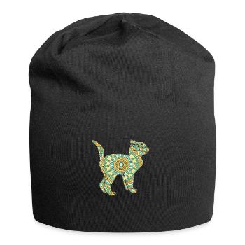 Mandala Katze Geometrie Muster - Jersey-Beanie - Schwarz - Vorne