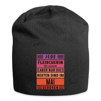 Metzger Geburtstag Mai geboren Fleischerin - Jersey-Beanie - Schwarz - Vorne