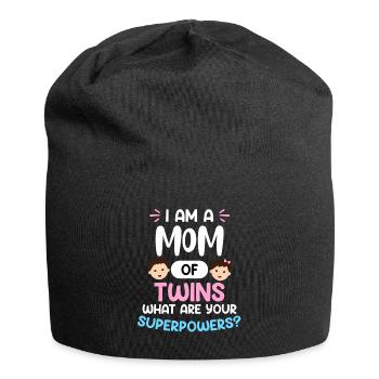 Twin Mom Mother of Twins Super Mama - Jersey Beanie - black - Front