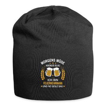Morgens Müde Abends Blau Ich bin Feuerwehrmann - Jersey-Beanie - Schwarz - Vorne