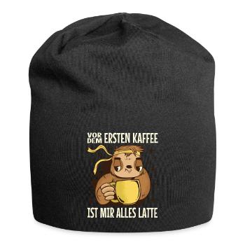 Vor Dem Ersten Kaffee Ist Alles Latte Faultier - Jersey-Beanie - Schwarz - Vorne