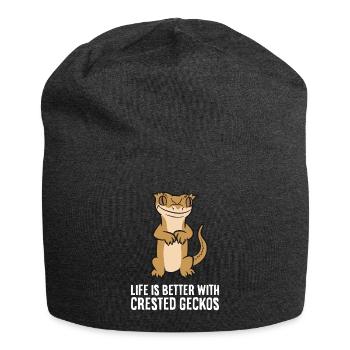 Das Leben ist besser mit Haubengeckos Reptilien - Jersey-Beanie - Anthrazit - Vorne