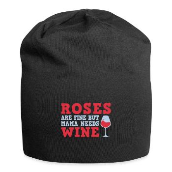 Roses Are Fine But Mama Needs Wine Wine Glas - Jersey-Beanie - Schwarz - Vorne