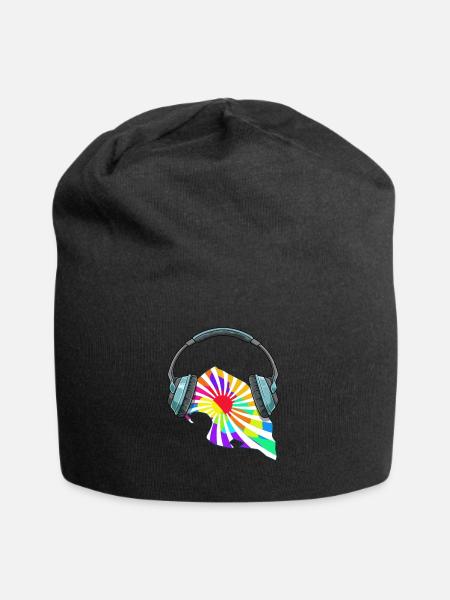 Fehmarn Kopfhörer Musik Bunt - Jersey-Beanie - Schwarz