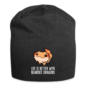 Das Leben ist besser mit Bartagamen Reptilien - Jersey-Beanie - Anthrazit - Vorne