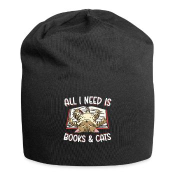 All I Need Is Books And Cats Reader Funny Cats - Jersey Beanie - black - Front