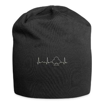 Clubs Poker Card Symbol. Heart. Love. EKG. Pulse. - Jersey Beanie - black - Front