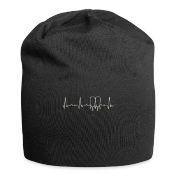Conga Drums. Heart. Love. EKG. Pulse. Beat. - Jersey Beanie - black - Front