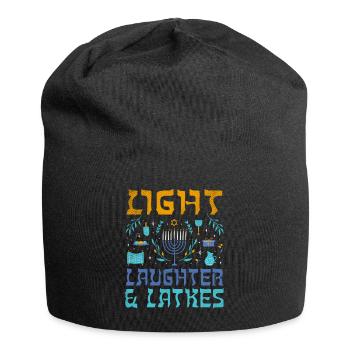 Light Latkes Jewish Christmas Jew Hanukkah Pattern - Jersey Beanie - black - Front