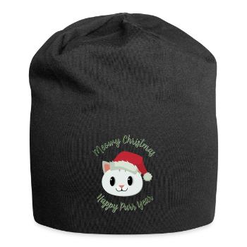 Meowy Christmas - Happy purr Year - Jersey-Beanie - Schwarz - Vorne