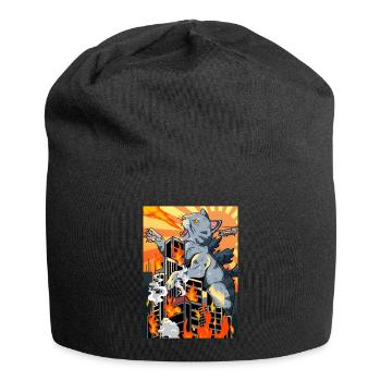 Catzilla japanischer Sonnenuntergang lustige Japan - Jersey-Beanie - Schwarz - Vorne