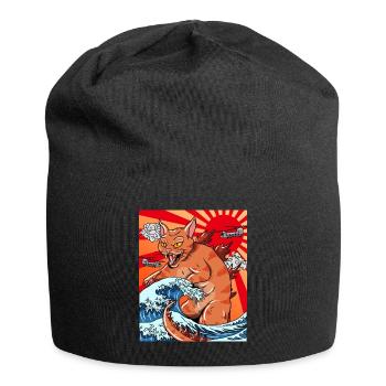 Catzilla japanischer Sonnenuntergang lustige Japan - Jersey-Beanie - Schwarz - Vorne