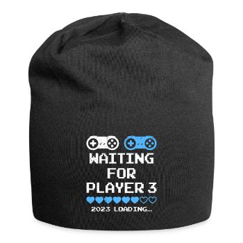 Waiting for Player 3 Expectant Parents Dad Mom - Jersey Beanie - black - Front