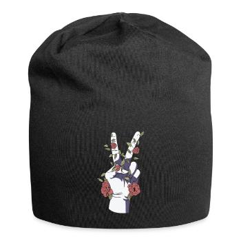 Peace Hand Sign Floral Positive Peace Lover - Jersey Beanie - black - Front
