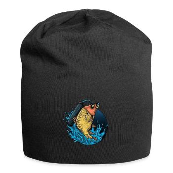 Angeln Tshirt Mann Fischer Rute Fischfang Fishing - Jersey-Beanie - Schwarz - Vorne
