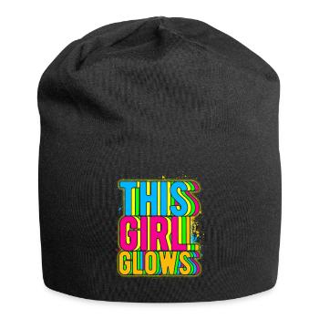 This Girl Glows Party 80er vintage farbenfrohes - Jersey-Beanie - Schwarz - Vorne