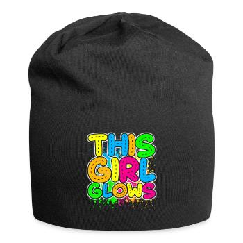 This Girl Glows Party 80er vintage farbenfrohes - Jersey-Beanie - Schwarz - Vorne