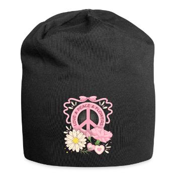 Symbole de paix Signe de paix, Amour-Paix-Fleurs - Bonnet en jersey - noir - Devant