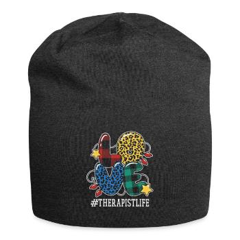 Pattern Thérapeute Massage Amour Noël - Bonnet en jersey - charbon - Devant