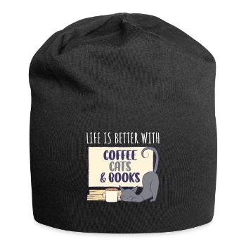 Coffee Cats And Books Kaffee Geschenk - Jersey-Beanie - Schwarz - Vorne