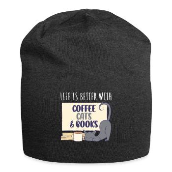 Coffee Cats And Books Kaffee Geschenk - Jersey-Beanie - Anthrazit - Vorne