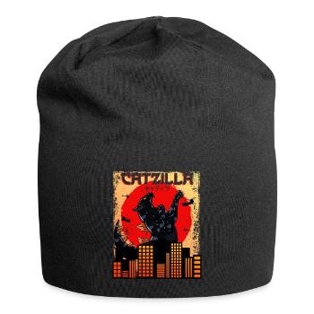 Catzilla japanischer Sonnenuntergang lustige Japan - Jersey-Beanie - Schwarz - Vorne