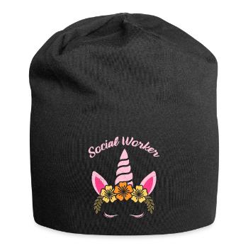 Einhorn Ich bin Sozialarbeiterin - Jersey-Beanie - Schwarz - Vorne