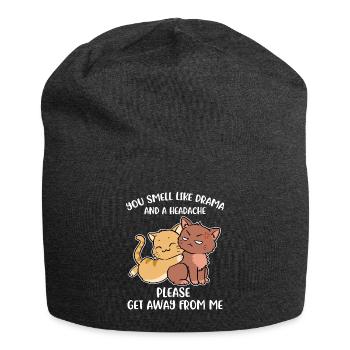 You smell like drama and a headache cat gift - Jersey Beanie - charcoal grey - Front