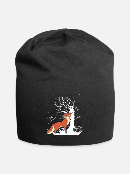 Fox Xmas Forest Animaux Neige Cadeau de Noël - Bonnet en jersey - noir