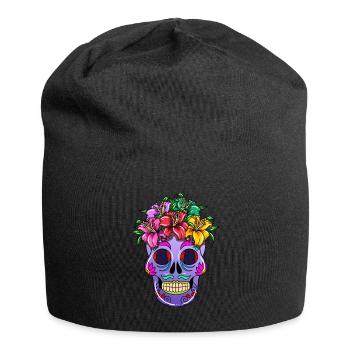 Day of the Dead Skull Flora Blumen Verzierung - Jersey-Beanie - Schwarz - Vorne