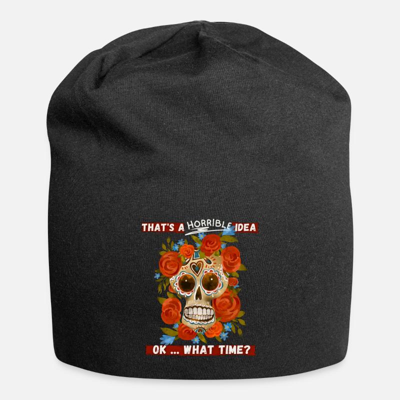 Sugar-Skull, sugar skull with funny saying - Jersey Beanie - black