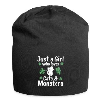 Juste une fille qui aime les chats et Monstera - Bonnet en jersey - noir - Devant
