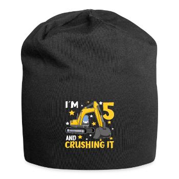 I'm 5 And Crushing It Boys 5th Birthday Excavator - Jersey Beanie - black - Front