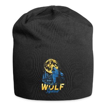 Wolf Squad Ein Wolf Geht Zurück Und Heult Den Mond - Jersey-Beanie - Schwarz - Vorne