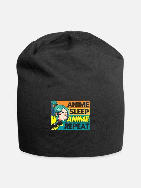 Anime Sleep Anime Repeat - Jersey-Beanie - Schwarz