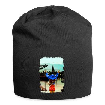 Rostock City Harbour Illustration - Jersey Beanie - black - Front