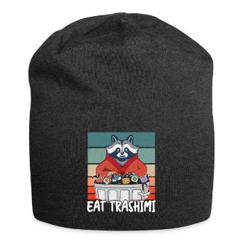 Raccoon Japanese Sushi Eat Trashimi Wordplay - Jersey Beanie - charcoal grey - Front