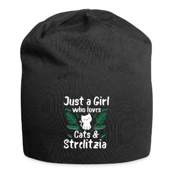 Juste une fille qui aime les chats et Strelizie - Bonnet en jersey - noir - Devant