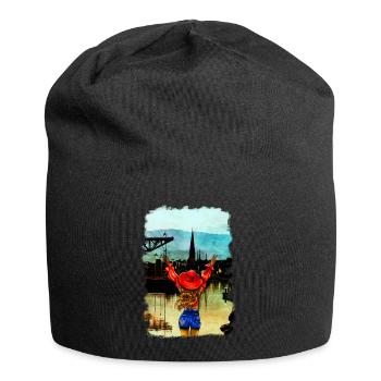Rostock City Harbour blonde woman illustration - Jersey Beanie - black - Front