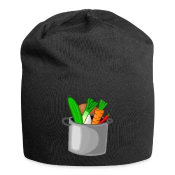 Kochtopf mit Gemüse etc. - Jersey-Beanie - Schwarz - Vorne