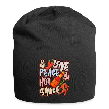 Pepperoni, sauce piquante au poivre, paix et amour - Bonnet en jersey - noir - Devant