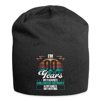 90 Year Old Knee Injury Humor Funny Birthday Idea - Jersey Beanie - black - Front