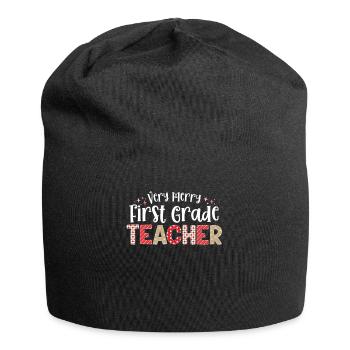 Very Merry 1st Grade Teacher First Christmas - Jersey Beanie - black - Front