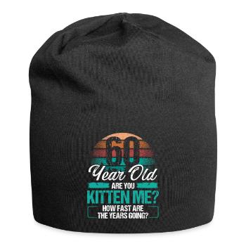 60 Year Old Funny Cat Owner Birthday Idea Kitten - Jersey Beanie - black - Front